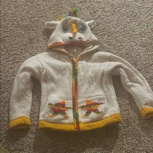 Norskwear Hooded Knit unicorn Sweater with Colorful Accents